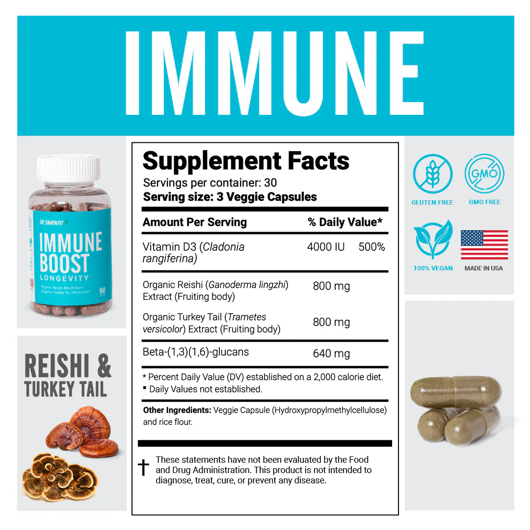 INMUNE BOOST - Organic Reishi Mushroom - Organic Turkey Tail Mushroom
