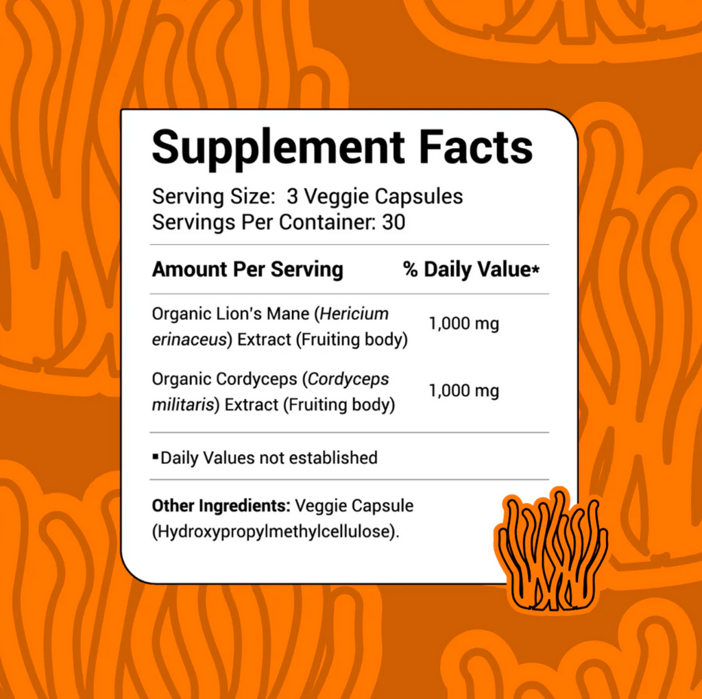 FOCUS - Organic Lion's Mane Mushroom - Organic Caterpillar Mushroom